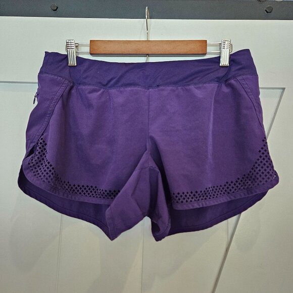 Athleta Laser Cutout Hem Purple 3 inch Shorts With Lining, Size Medium - Picture 2 of 10